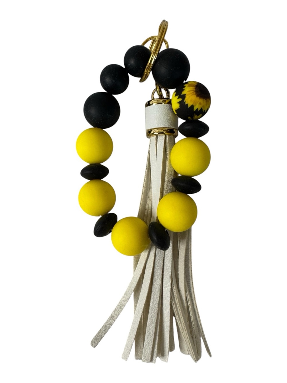 Silicone Beaded Bracelet Keychain Key Ring with Fringe